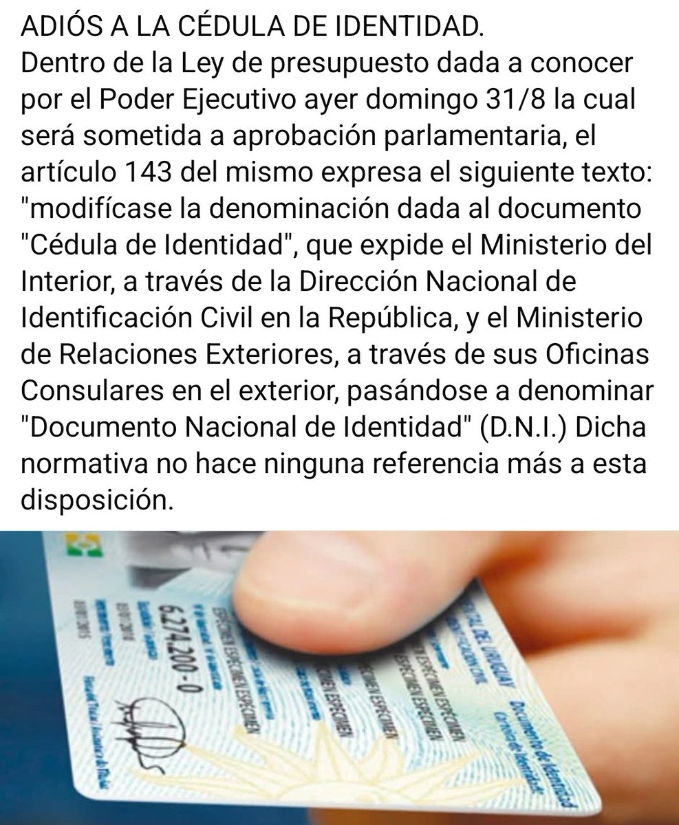 Les encanta cambiar nombres. Super super importante 
#ceduladeidentidad ahora ya tendremos DNI WWOOOWW
Seguimos avanzando......