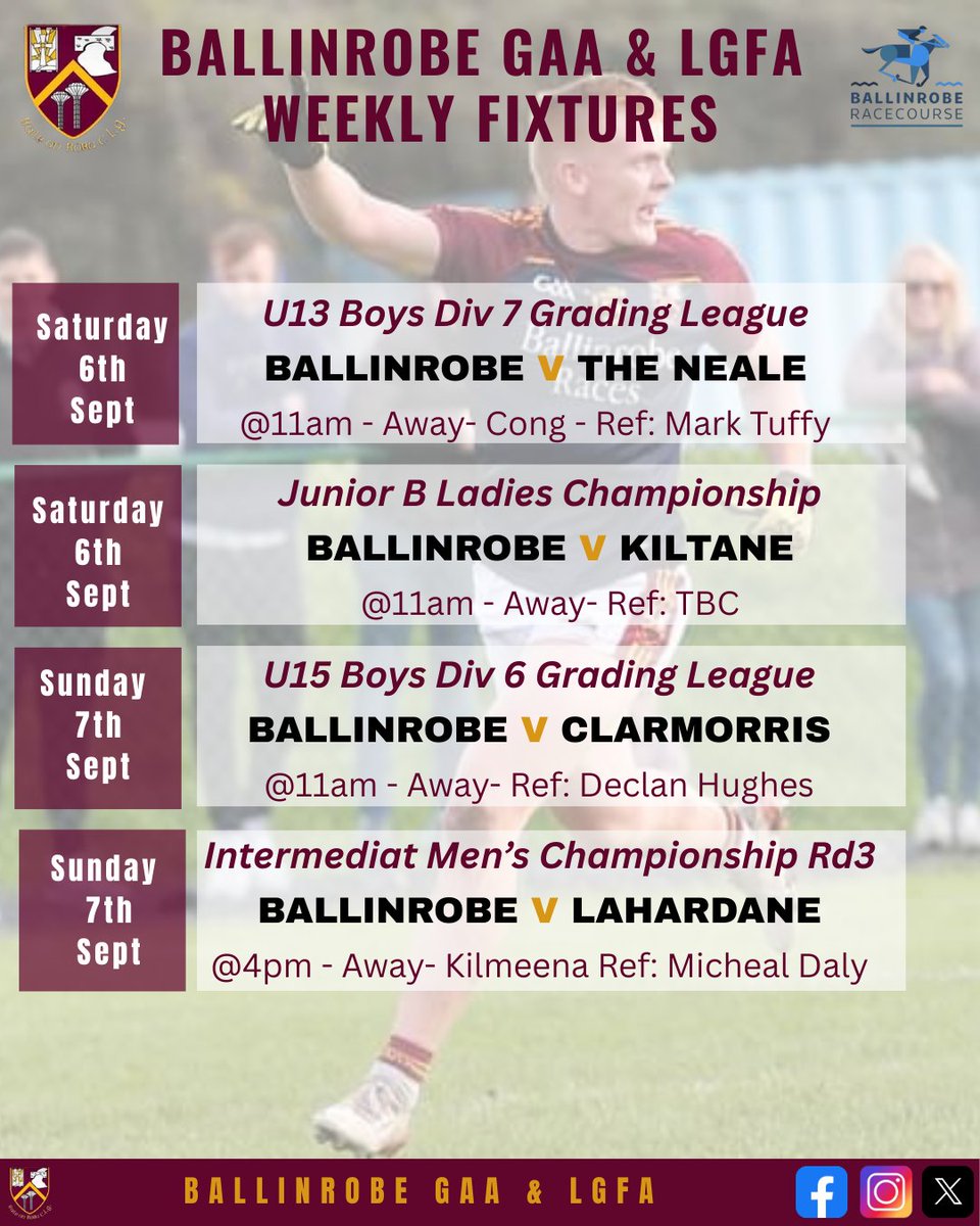 ⚡Weekly Fixtures ⚡ 
Good luck to all the teams and management for the busy week ahead! Please stay tuned to social media for any fixture updates.