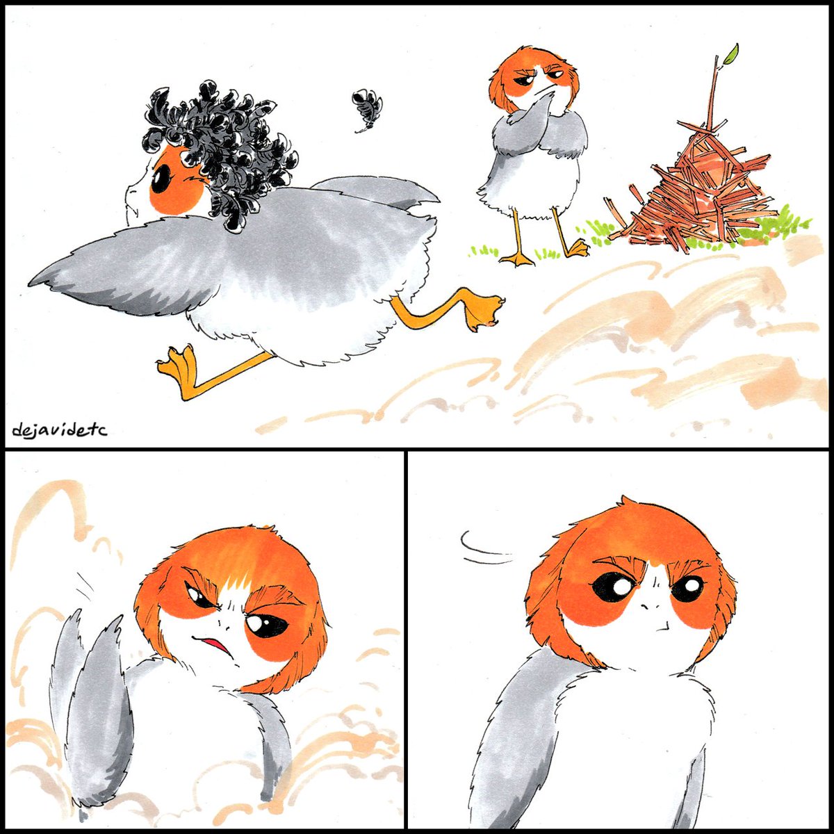 Yananiris's tweet image. It's been much too long since Kylo visited his mother, Leia, so she decided to visit his island instead.

He cannot avoid her for long with Hux conspiring against him!

Another lovely Kylux porg art by @dejavidetc 💕