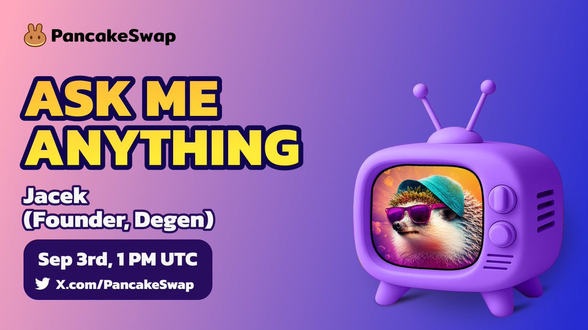 PancakeSwap (@pancakeswap) on Twitter photo Weโre going live with the most popular meme token on Base ๐ฃ
Join us for a peek behind the curtain of <a href="/degentokenbase/">Degen ๐ฉ</a> this week.
๐๏ธ Sep 3 - 1 PM UTC
๐ x.com/i/spaces/1OyJAโฆ Weโre going live with the most popular meme token on Base ๐ฃ
Join us for a peek behind the curtain of <a href="/degentokenbase/">Degen ๐ฉ</a> this week.
๐๏ธ Sep 3 - 1 PM UTC
๐ x.com/i/spaces/1OyJAโฆ