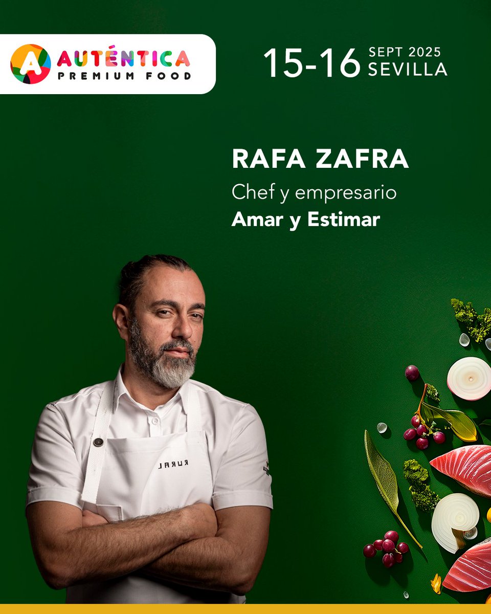 👨‍🍳 Confirmamos a Rafa Zafra como speaker en #AUTENTICA2025.

🐟 Chef de Estimar, Amar, Jondal y Rural, nos hablará de pasión, raíces y cocina marina de verdad.

🎟️ ¡Compra tu entrada aquí! 👉 autenticapremium.com/visitar/ticket…

#RafaZafra #Horeca #Amar #Estimar #Jondal #Rural #Retail