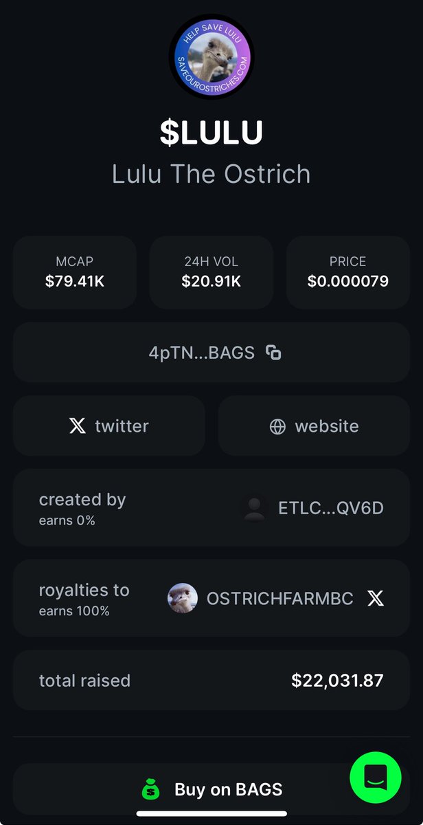 22k USD raised so far for <a href="/OstrichFarmBC/">Save Our Ostriches</a> to claim. 👏

These beautiful creatures deserve to live, the fight is not over.

$LULU