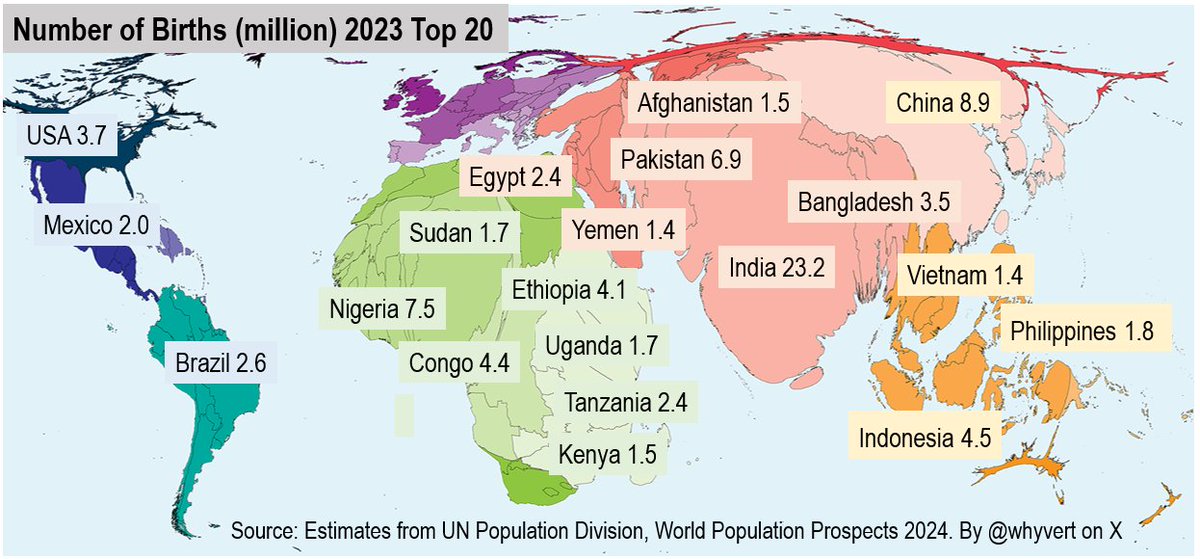The 3.56 million births in the whole of the EU in 2024 were fewer than the annual number of births in Ethiopia (4.1), and the Congo (4.4) and around half as many as in Pakistan (6.9) and Nigeria (7.5) according to the UN.