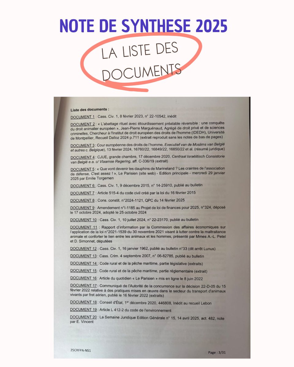 Ci dessous la liste des documents attachée au sujet « l’animal » 
#CRFPA #CRFPA2025