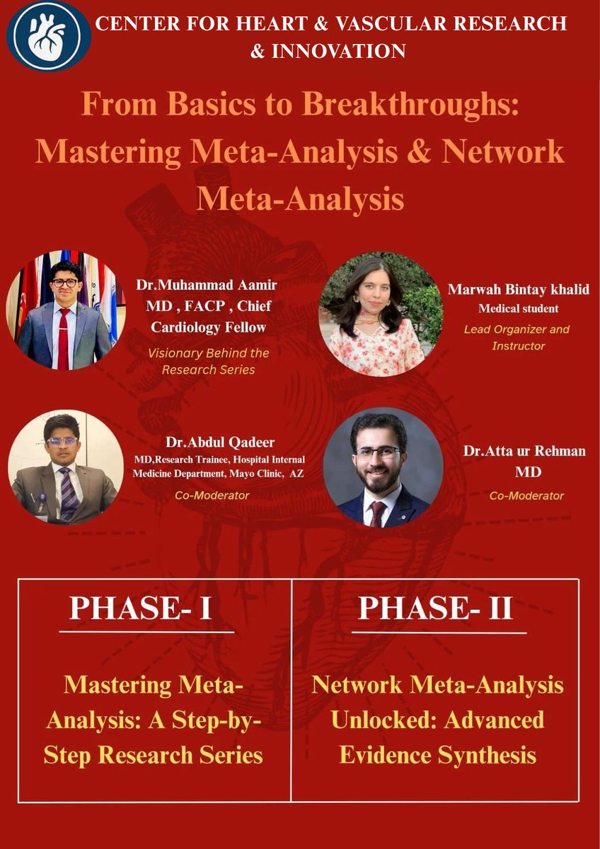 From Basics to Breakthroughs: Mastering Meta-Analysis

A comprehensive series designed to simplify evidence synthesis and strengthen your research skills.

Stay tuned ! we’ll be sharing the session links soon!

#MetaAnalysis #MedicalResearch #EvidenceBasedMedicine
