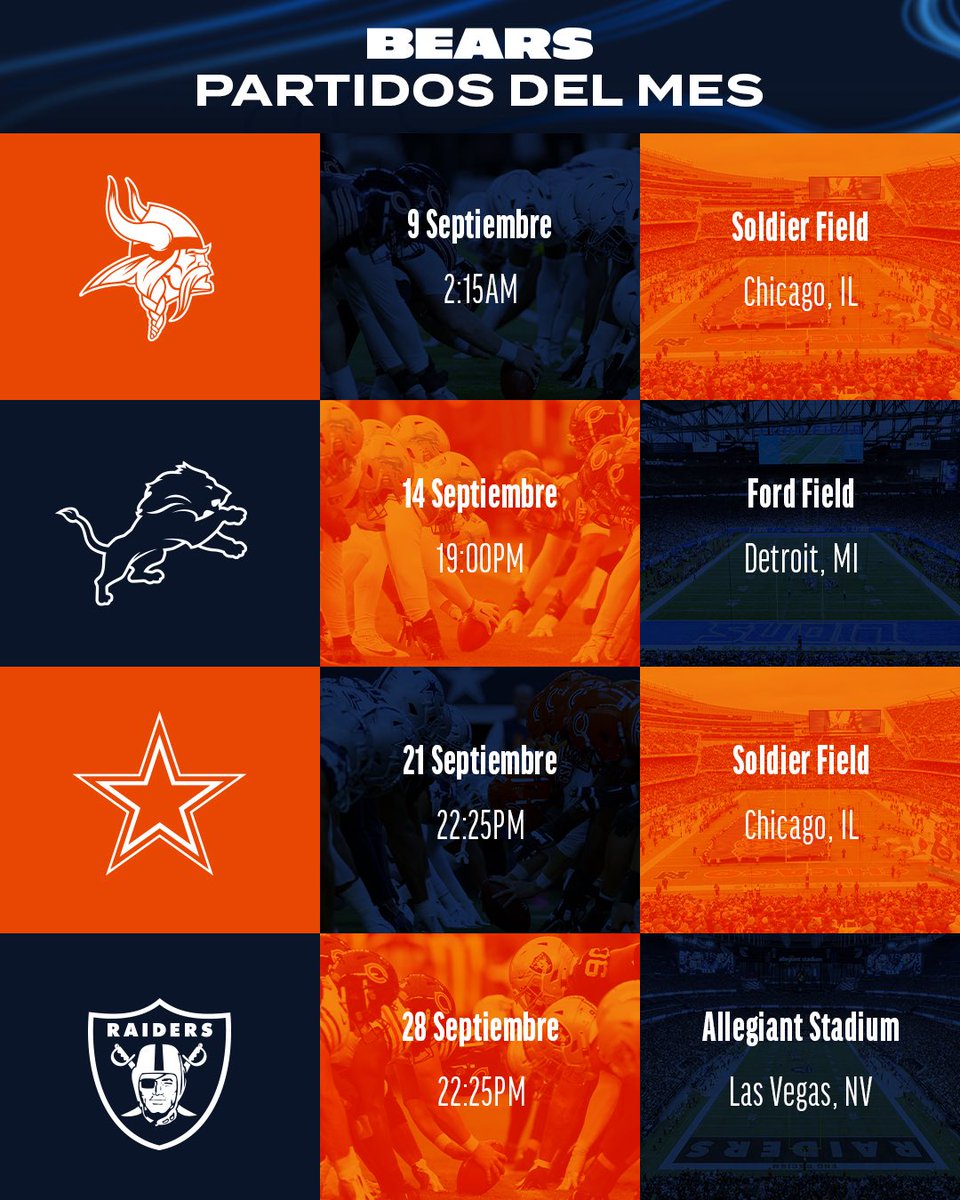 Septiembre ya está aquí, y con él, el mes que estábamos esperando: ¡el mes del football! 🏈🙌

Prepárate, porque empieza la temporada de los Bears. 🐻⬇️

#DaBears