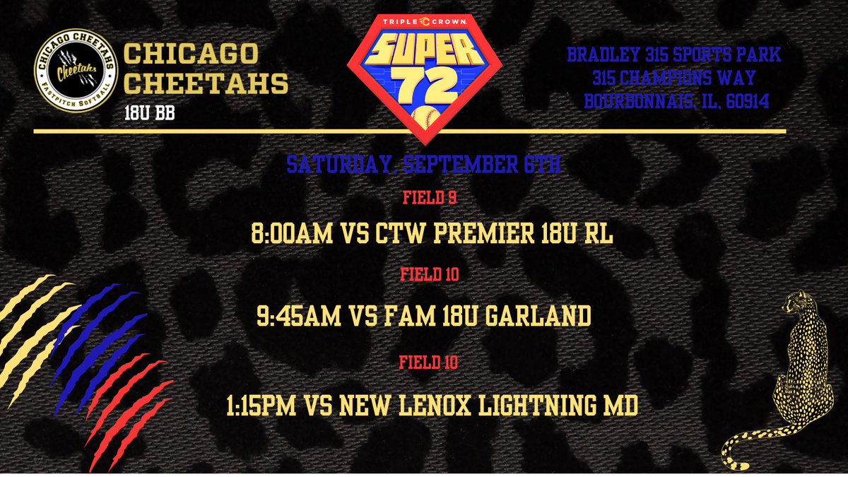 Since nothing is really going on today 😉, check out our schedule for this weekend’s tournament! 
If you can’t be there, watch us here🎥: youtube.com/@chicagocheeta…