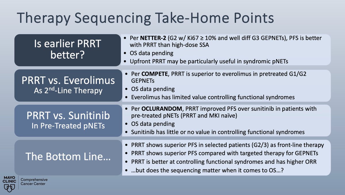 Can I summarize PRRT vs. other therapies in one slide...? I can try... 

Such a shame that the Alliance CompareNETs of PRRT vs. CAPTEM in pts w/ pNETs trial was stopped for poor accrual. 

COMPOSE (Lu-177 DOTATOC vs. various control arms) will hopefully provide much needed data.
