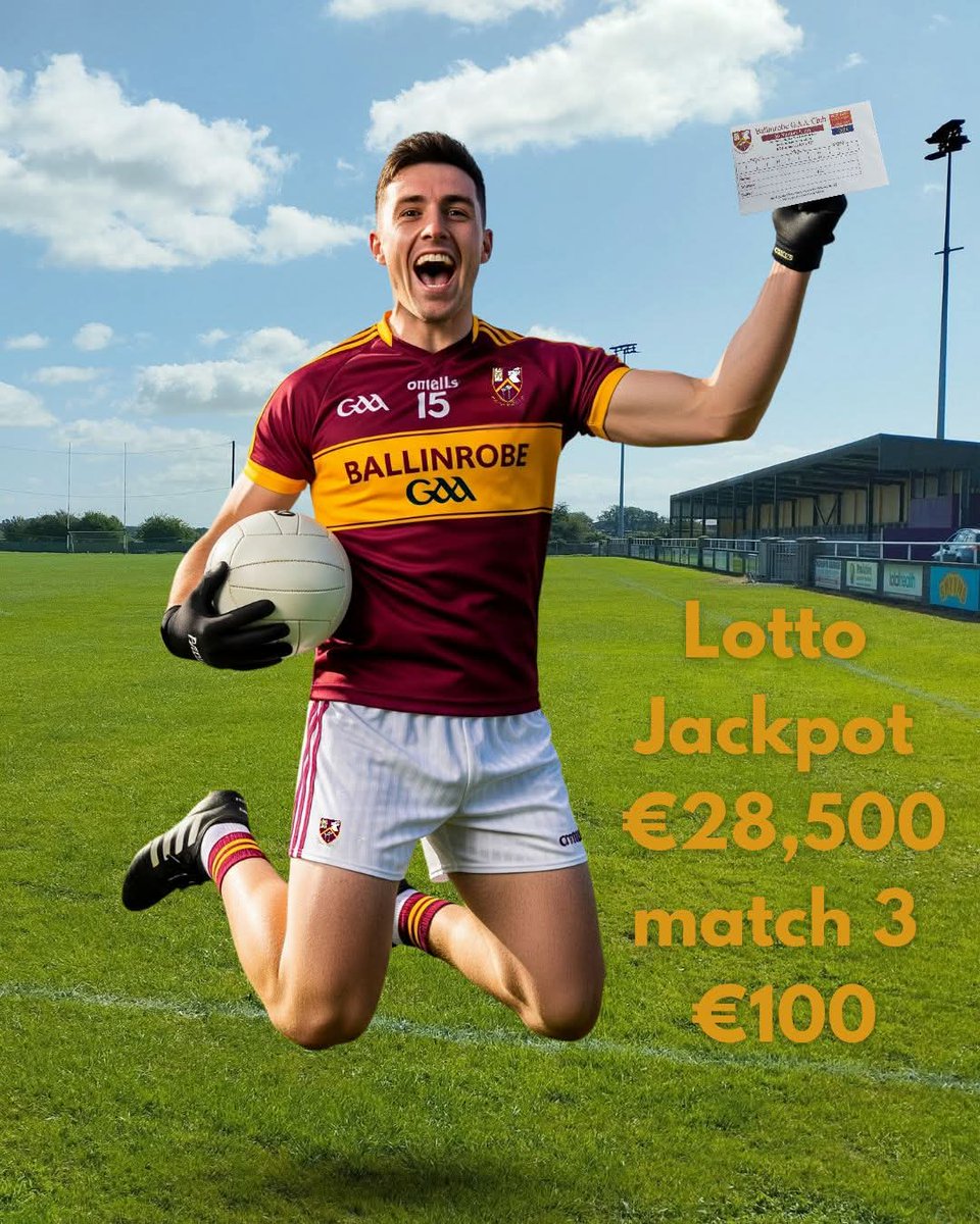 Enter now to be in with a chance to win tonight's big jackpot of €28,500 and a €100 prize for a Match 3 Remember, we're the most entertaining Lotto in South Mayo😉

Get your ticket now
Play online here = tinyurl.com/48ut6zxa

Thank you and Good luck!🙌