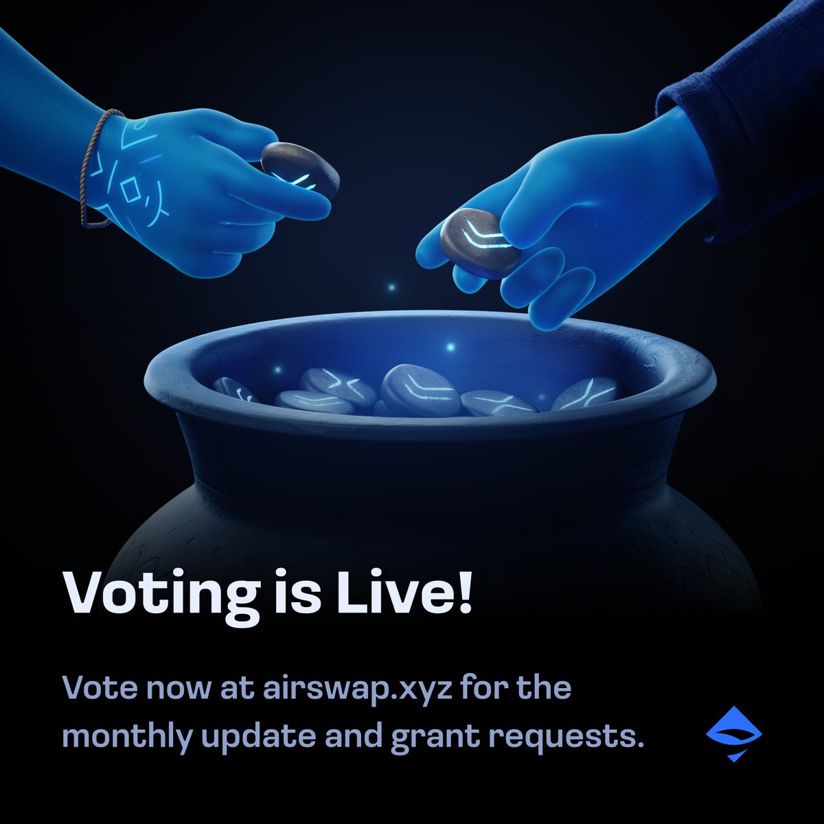 GM Members 🔷

Voting is live at vote.airswap.xyz 

Use your staked AST to cast your vote for the monthly update and grant requests for product quality and protocol integrations. 

Vote closes Sep 5. ⏰
