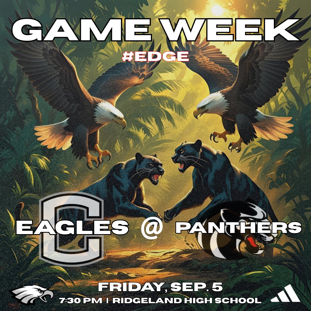 The Eagles head to Rossville this Friday! 

Coosa Eagles (1-1) @ Ridgeland Panthers (1-2) 

Friday (9/5) at Ridgeland High School. Kickoff @ 7:30pm!

#EDGE #GoEagles🦅