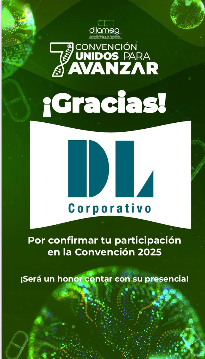 ¡Estamos emocionados por la confirmación de <a href="/DL_Corporativo/">DL Corporativo</a>  para la 7a. Convención Dilameg 2025! Sin duda aportará un valor inmenso a nuestro encuentro y nos llena de alegría que se unan a este gran evento.¡Nos vemos pronto!
#MedicamentosGenéricos #Dilameg2025 #UnidosParaAvanzar