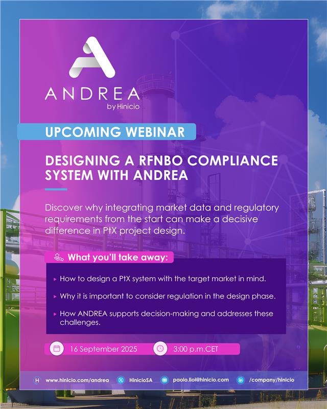 Early optimization is key to PtX success. Join our webinar to learn how market &amp; regulatory integration can reduce risks &amp; improve design. Discover strategies, insights &amp; how ANDREA supports better decisions.

📅 16 Sept 2025 | 🕒 03–04 p.m. CET

hinicio.com/designing-a-rf…