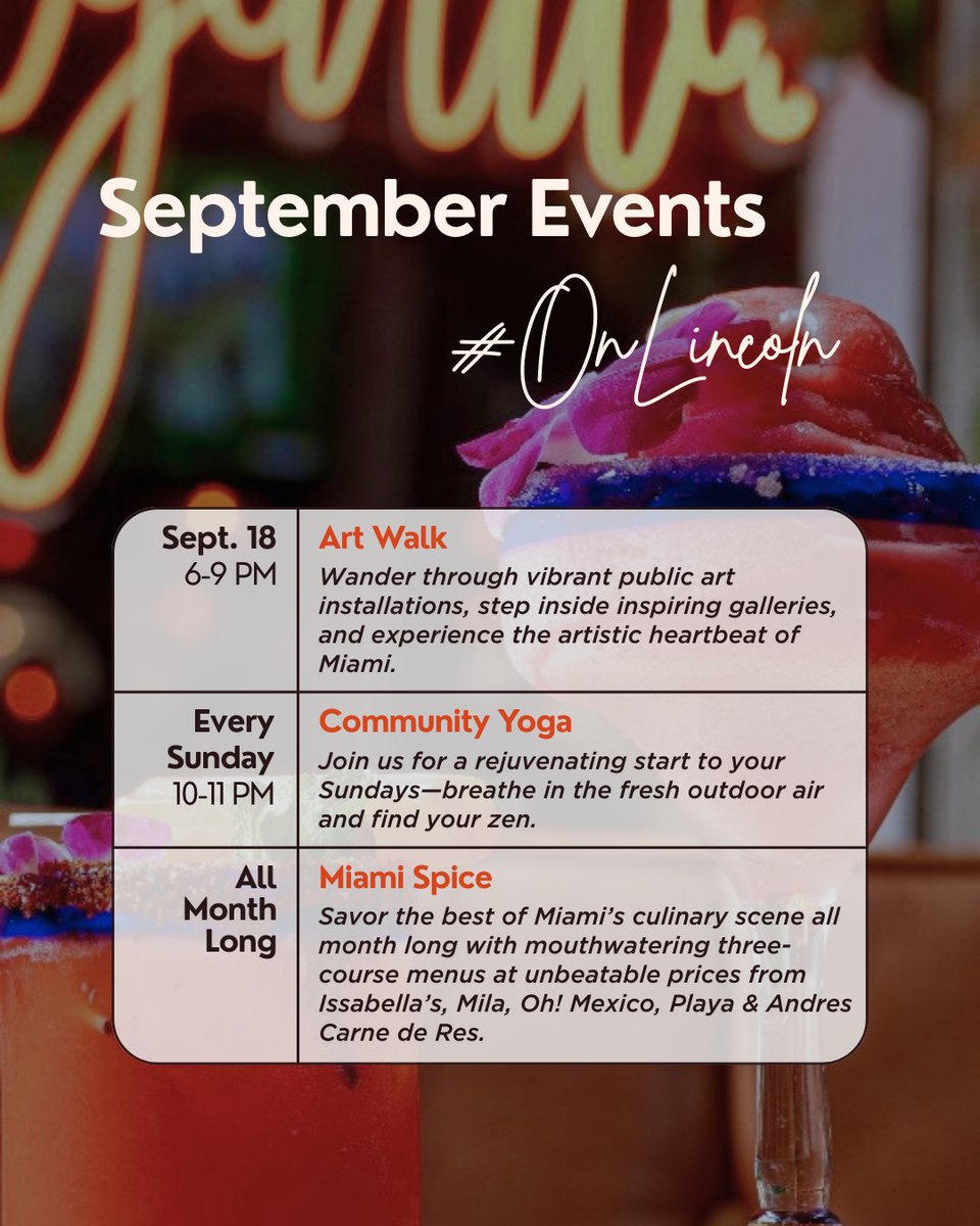 September brings style, serenity and spice #OnLincoln! 🌶️🌴  

Mark your calendars and join us for an exciting lineup of events! Click the link in bio for more information.