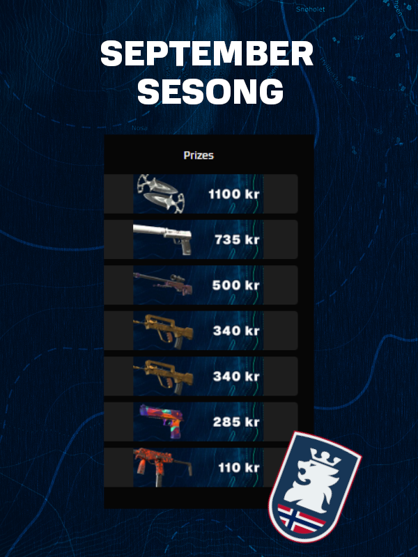 Det er ny måned og det betyr også ny sesong for NPL!

Dette er noen av premiene man kan vinne i denne sesongen!🏆

husk at vi også har NPL-EVENT: Denne gangen er det 1v1 AWP-Duell! 🔥