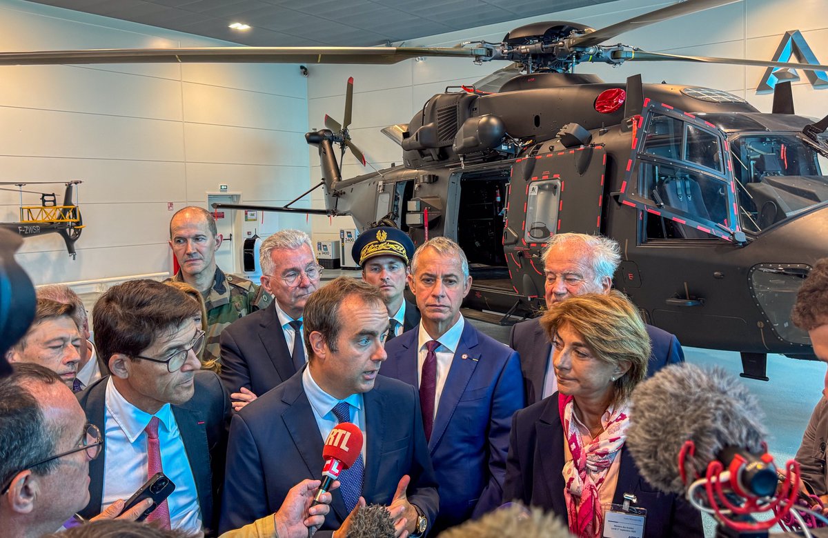 Fier d'avoir accueilli <a href="/SebLecornu/">Sébastien Lecornu</a> pour présenter nos progrès sur la disponibilité des flottes 🚁 &amp; nos innovations clés pour la défense 🇫🇷: Guépard, VSR700, HTeaming (collaboration drone-🚁), NH90 Std 2, Tigre &amp; Caracal. Des technologies au service de la souveraineté française.