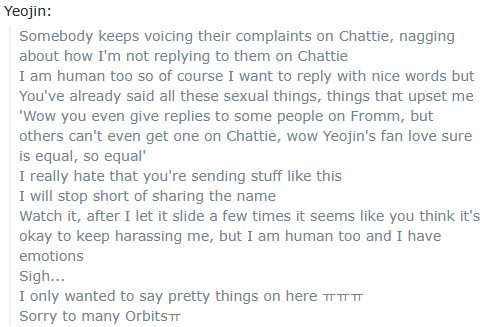 Chat highlights: Yeojin calls out the harassment on Chattie and Fromm (250901)

Text links:
reddit.com/r/LOONA/commen…