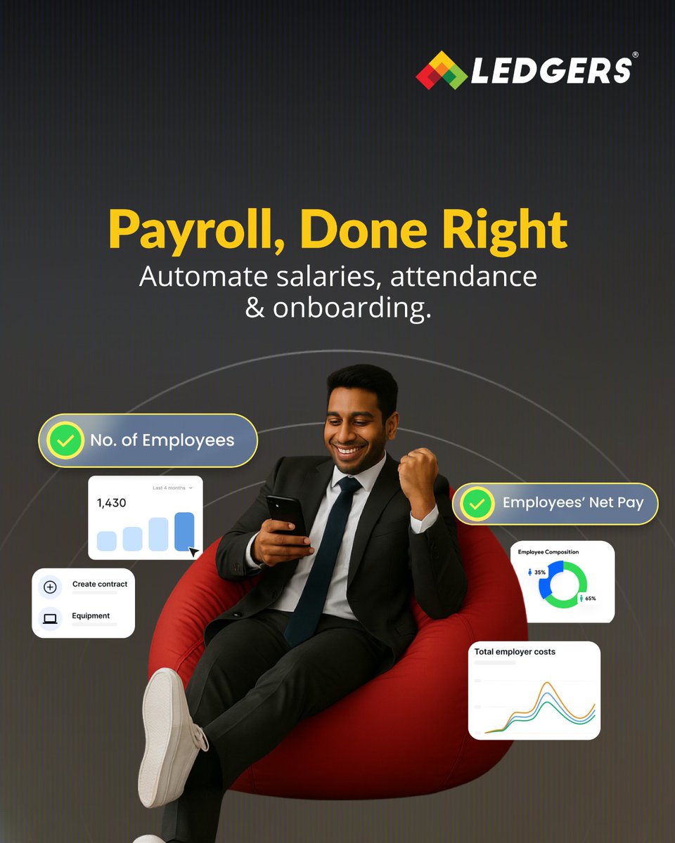 Timely salaries. Seamless onboarding. Hassle-free compliance. That’s what payroll looks like when it’s done right with Ledgers.

👉 Book a demo and see how it works: ledgers.cloud

#Ledgers #PayrollManagement #HRTech #PayrollSolutions #BusinessGrowth #LedgersCloud