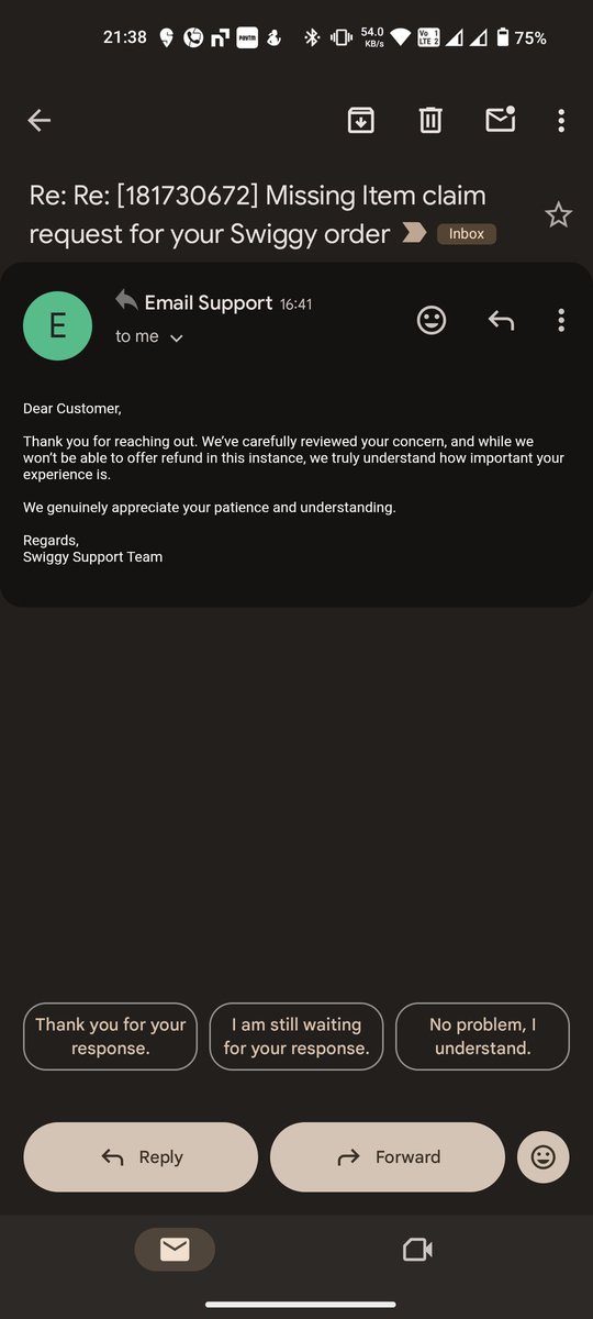 DaniJacob3's tweet photo. @SwiggyCares @swiggy_genie @Swiggy 
an item is missing in my Swiggy order. Both Swiggy and the restaurant have refused to process the refund, and the customer support has not responded to my request for an explanation. I am filing a complaint with the consumer court. @nch1915 https://t.co/0rzbiUV9Nu