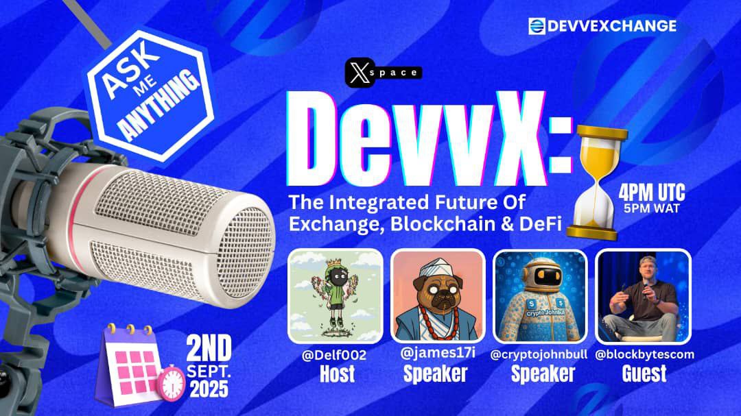 MR_CJ 🏆 (Ø,G) (@mr_cj30) on Twitter photo Huge updates are on the way for DevvX (<a href="/DevvExchange/">DevvExchange</a>), and we need to be all in.
Join <a href="/blockbytescom/">Austin Rampt</a> tomorrow for a full dive into DevvX details.
Space link: x.com/i/spaces/1gqxv…
Don't forget to set a reminders.
gDevvX Huge updates are on the way for DevvX (<a href="/DevvExchange/">DevvExchange</a>), and we need to be all in.
Join <a href="/blockbytescom/">Austin Rampt</a> tomorrow for a full dive into DevvX details.
Space link: x.com/i/spaces/1gqxv…
Don't forget to set a reminders.
gDevvX