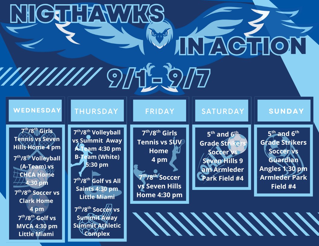 Middle School Athletic Events 9/1-9/7
<a href="/CCDSHirsch/">Coach Hirsch</a>  @CCDS_sports