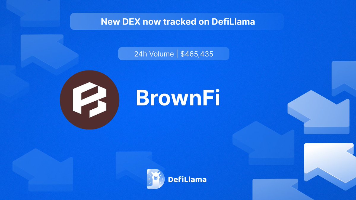 BrownFi DEX announcement on DefiLlama with 24-hour volume