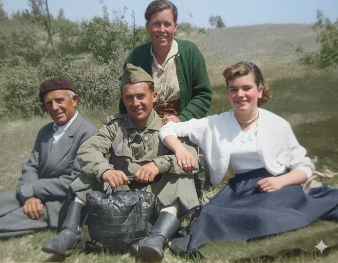 Gracias a Google Gemini estoy restaurando algunas fotografías antiguas.

En la Residencia de ancianos les va a hacer muchísima ilusión. Respeta todo y restaura de una forma increíble.

Para que no se pierdan los recuerdos.

Esta fotografía es de 1953 y estaba muy deteriorada.