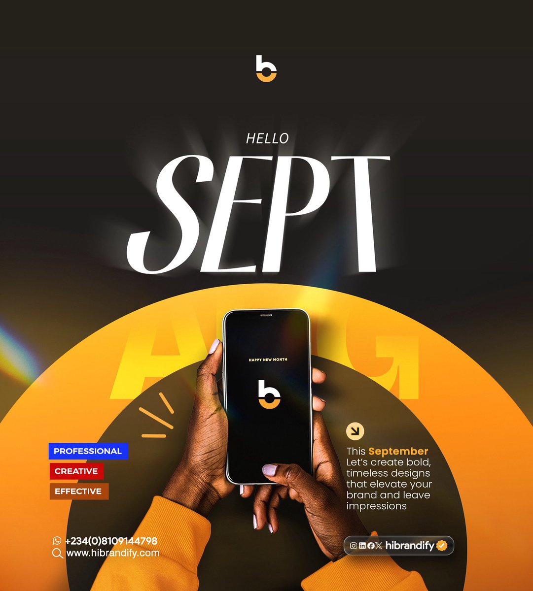 hibrandify's tweet photo. Hello September 🌞
Na new month, new hustle, new blessing. 💡
For HiBrandify, we dey give you design wey go shine, correct, and leave beta impression for your brand.

🚀 This September, make we run am bold and timeless together.

#HiBrandify #SeptemberVibes #NaijaCreatives https://t.co/tq8moeqS1W