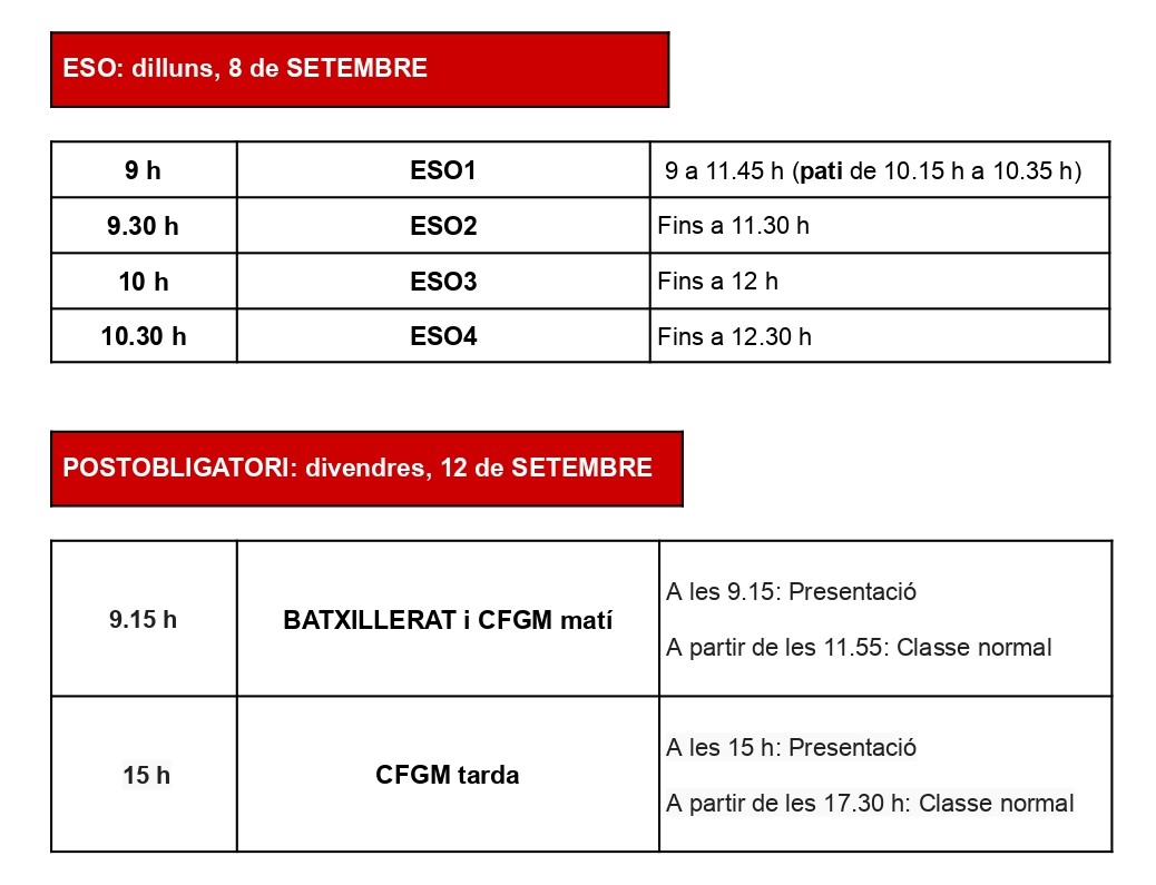 📌Horaris Inici de curs: El primer dia lectiu per a l'alumnat d'ESO serà el dilluns 8 de setembre; per a l'alumnat de batxillerat i cicles, divendres 12 de setembre. 
🔎 Tota la informació al web de l'Espriu: agora.xtec.cat/iessalvadoresp… #SomriuEspriu