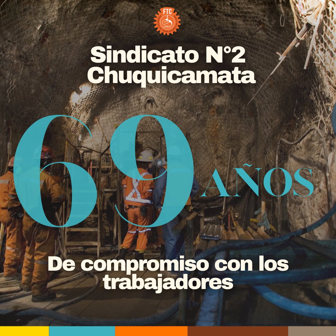 #SaludoSindical
Desde la FTC saludamos con especial afecto y reconocimiento, a las socias y socios, funcionarios y dirigentes del Sindicato N°2 de Chuquicamata, que celebran 69 años de conquistas laborales.