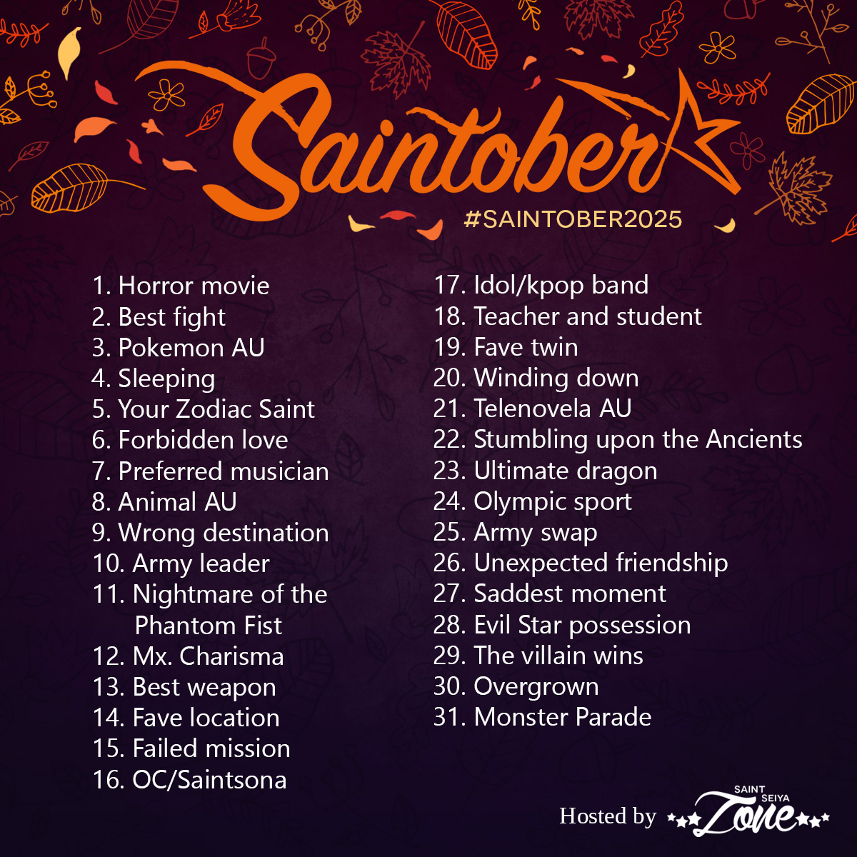 stsaintober's tweet photo. #聖闘士星矢 #SaintSeiya
Announcing this year's prompt list! Let us know if you have questions! The prompts are open to anything as long as it keeps to the Saint Seiya theme. Don't forget to use #Saintober2025 ! https://t.co/U9fwwBfD83