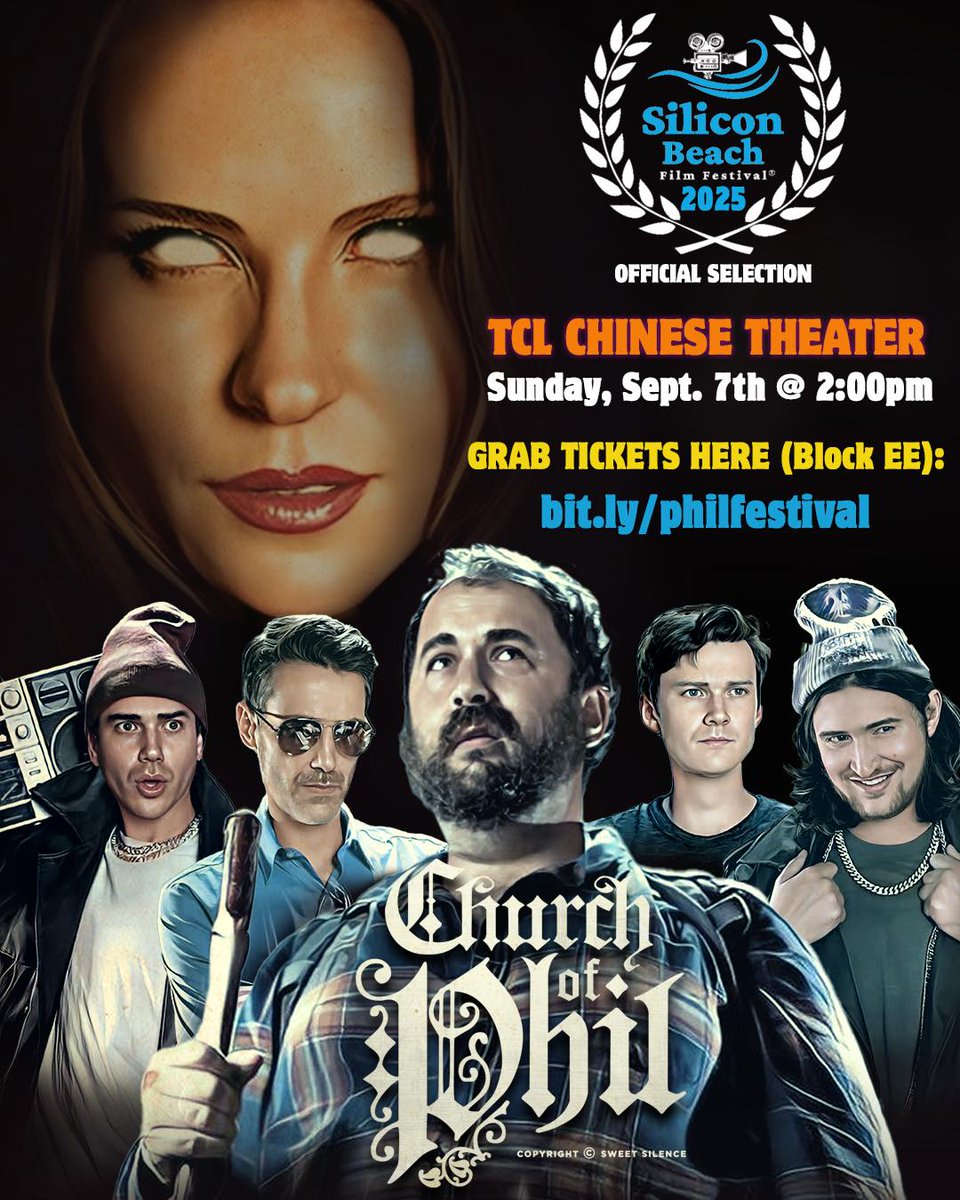 2pm Sunday Sept. 7th see "Church of Phil" at <a href="/ChineseTheatres/">TCL Chinese Theatres</a>!  Tickets are $20.69. 2pm on Screen 3! Scheduled time block EE
indyfilmgroup.ticketspice.com/2025-silicon-b… Brought to you by <a href="/SILICONBEACHff/">Silicon Beach Film Festival</a>