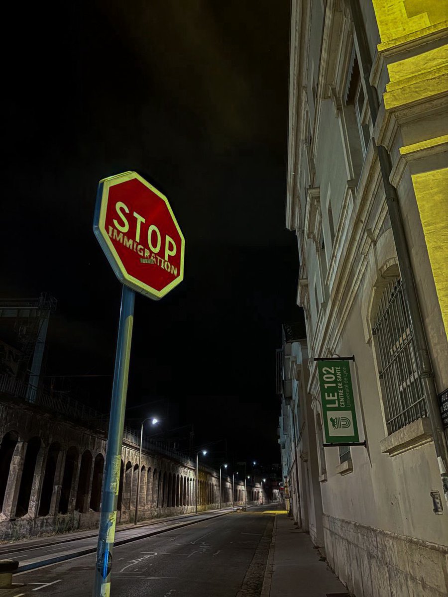 Ligne__Droite's tweet image. 🔴 INFO LD : À Lyon, des militants identitaires ont recouvert plus de 150 panneaux « STOP » du mot immigration, pour exprimer leur opposition.

Un message martelé dans toute la Ville des Lumières : STOP IMMIGRATION.