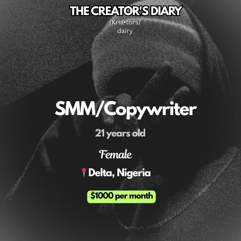 Lagos is not the only place where freelancers make money.

This second edition of Creator’s Diary features a 21 year old social media manager and copywriter based in Delta State, Nigeria. 

She’s a 200-level student earning about ₦1.5 million monthly, and she’s the one