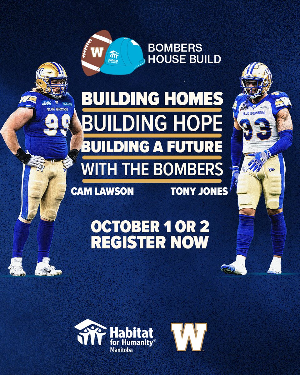 We’re proud to partner with Habitat for Humanity Manitoba to help fundraise for a family in need and you can be part of it.

Join us on October 1 with Cam Lawson or October 2 with Tony Jones for a meaningful day of building, teamwork, and community. Limited spots available.