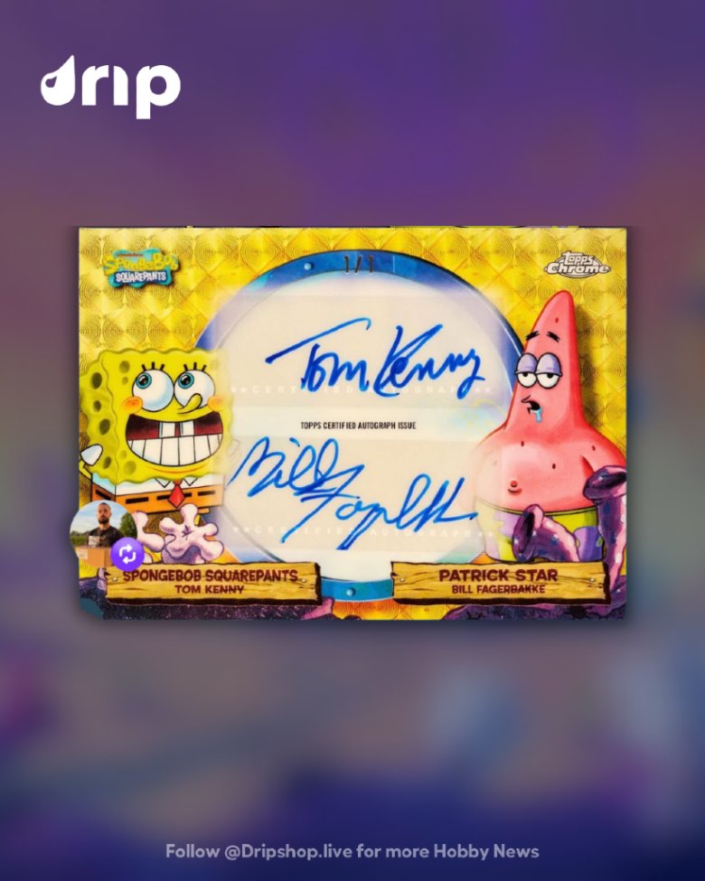 dripshop_live's tweet image. Are ya ready kids? 👀🎉

2025 Topps Chrome SpongeBob 25th Anniversary drops Sept 2nd!

💛 200-card Base Set
💛 Colorful inserts + parallels
💛 Rare sketch cards &amp;amp; autographs

Dive into 25 years of Chrome fun 🌊

#SpongeBob #ToppsChrome