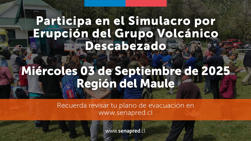 Senapred's tweet photo. 📢 ¡Atención, comunas de #SanClemente y #Molina! Este miércoles 3 de septiembre incentiva la cultura preventiva y participa en el #SimulacroMaule por erupción volcánica del grupo Descabezados. Revisa los planos de evacuación aquí: https://t.co/IOZGz9sBaj https://t.co/B1bvUCT3c0