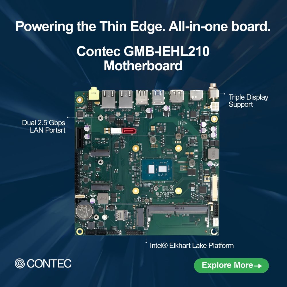 ContecAmericas's tweet image. Meet the GMB-IEHL210: a new Mini-ITX motherboard for thin-edge computing. It’s powered by @intel Elkhart Lake, features triple display support, and dual 2.5 Gbps LAN. Perfect for medical equipment & digital signage. 
Discover more: bit.ly/4mLmtPA
#Contec #MiniITX #Intel