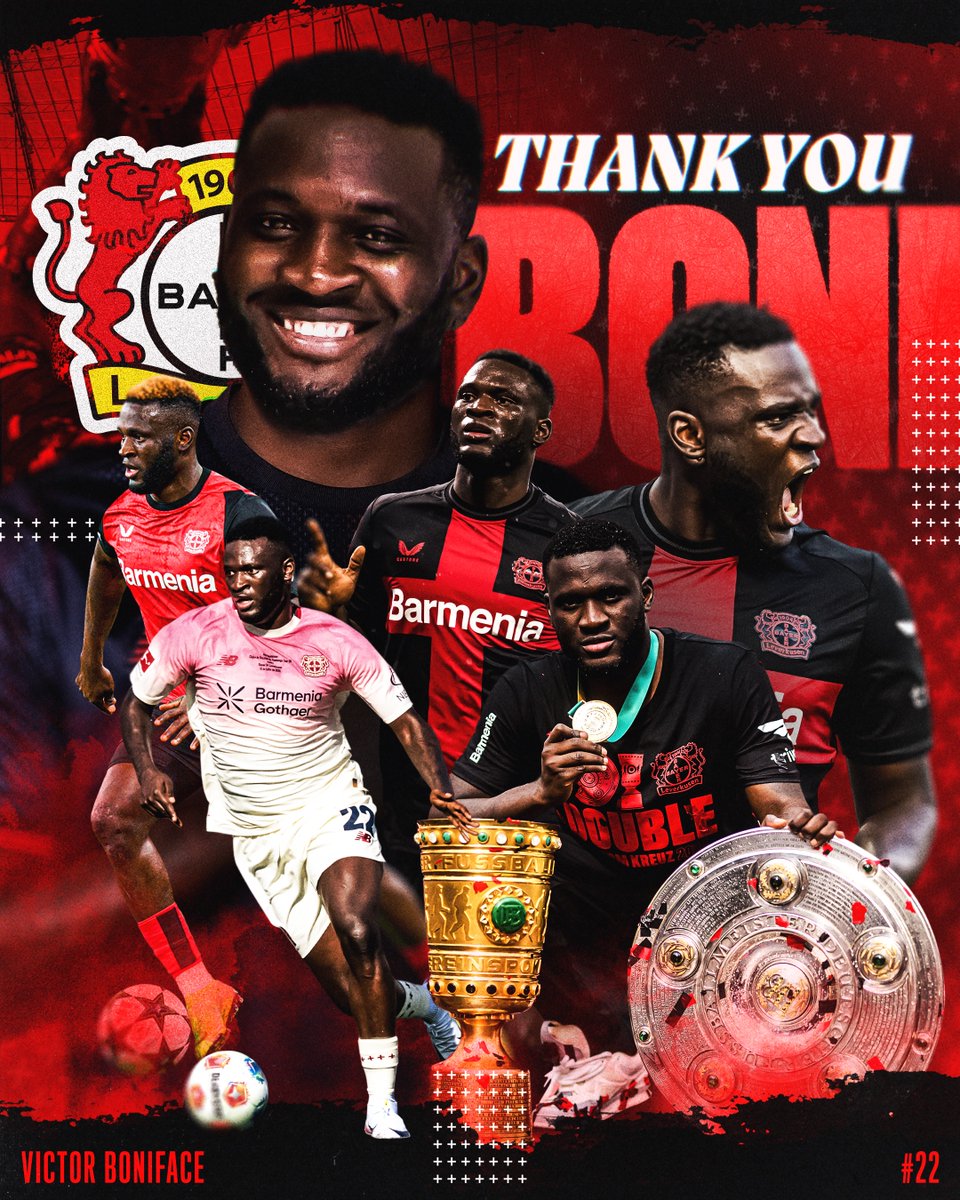 Bayer 04 Leverkusen (@bayer04_en) on Twitter photo Thank you for everything Boni, you'll always be a double winner! 🙏🇳🇬
<a href="/boniface_jrn/">Victor Boniface</a> has joined Werder Bremen on a one-year-loan deal. Thank you for everything Boni, you'll always be a double winner! 🙏🇳🇬
<a href="/boniface_jrn/">Victor Boniface</a> has joined Werder Bremen on a one-year-loan deal.