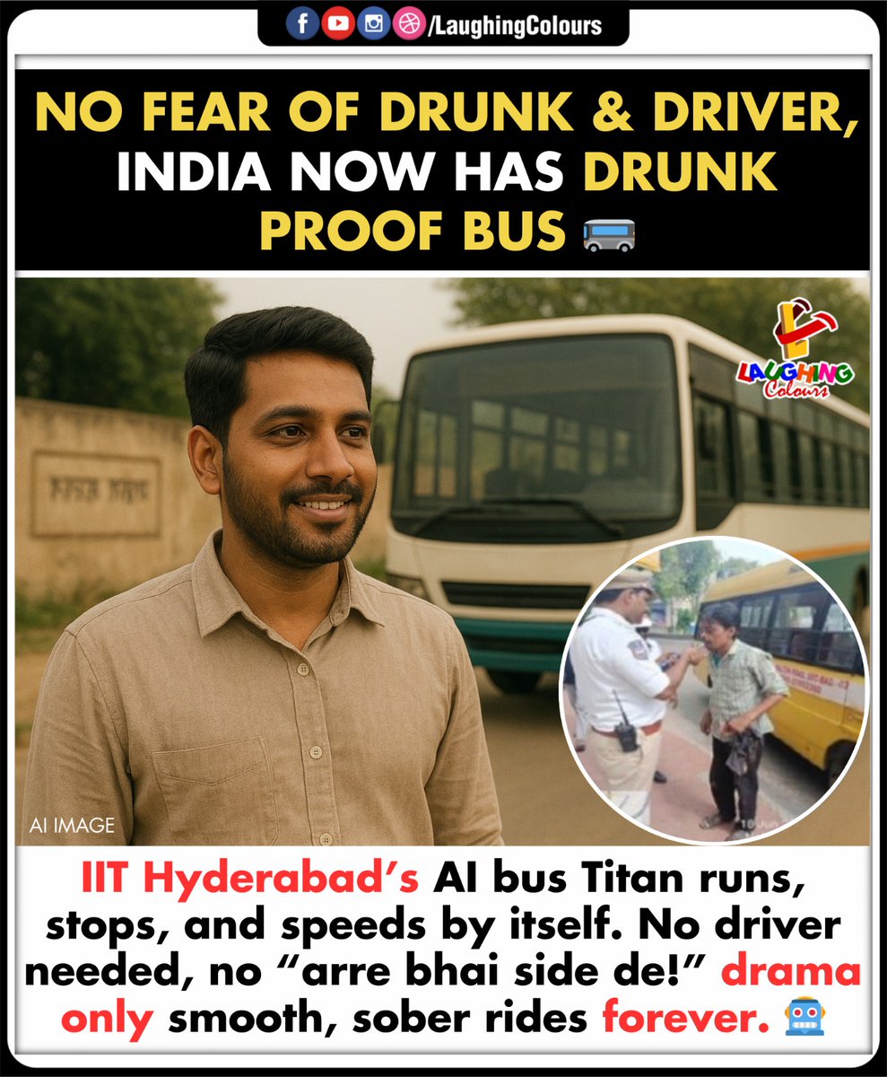 LaughingColours's tweet image. India gets drunk proof bus 🚌

#IITHyderabad #DriverlessBus #Innovation #TechNews #IndiaUpdates #FutureTransport