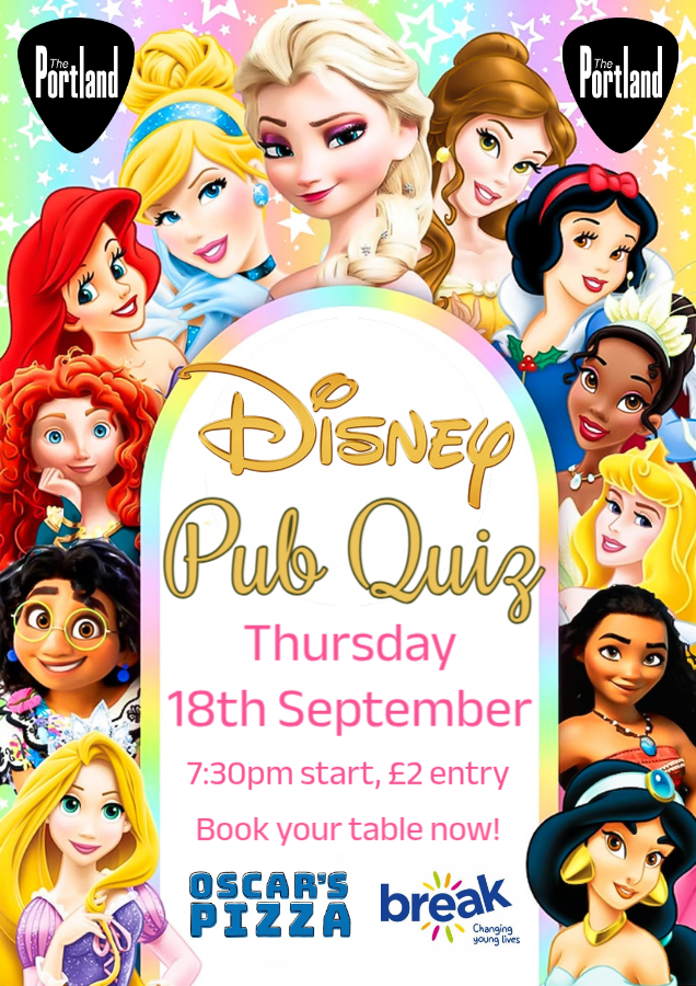 The Portland Arms (@theportlandarms) on Twitter photo Just over 2 weeks till Disney Pub Quiz! Expect questions on classic movies, PIXAR, theme park rides, plus much more. £2 entry per person, with half the proceeds going to our nominated charity BREAK.
#ThePortland #Disney #PubQuiz #Cambridge Just over 2 weeks till Disney Pub Quiz! Expect questions on classic movies, PIXAR, theme park rides, plus much more. £2 entry per person, with half the proceeds going to our nominated charity BREAK.
#ThePortland #Disney #PubQuiz #Cambridge