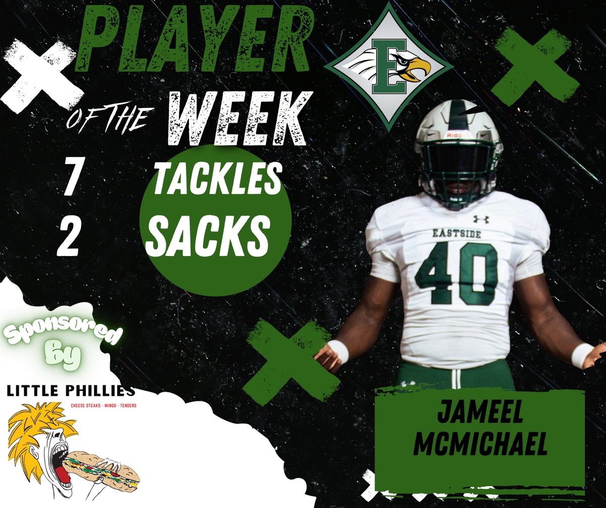 Eastside Eagles Football (@eastsidefb) on Twitter photo This week's Little Phillies Player of the Week is on the defensive side of the ball and it is <a href="/JameelMcmichael/">Jameel McMichael</a>!!! Still only played the first half of the game!!
#OurStandard
#WeBleedGreen This week's Little Phillies Player of the Week is on the defensive side of the ball and it is <a href="/JameelMcmichael/">Jameel McMichael</a>!!! Still only played the first half of the game!!
#OurStandard
#WeBleedGreen