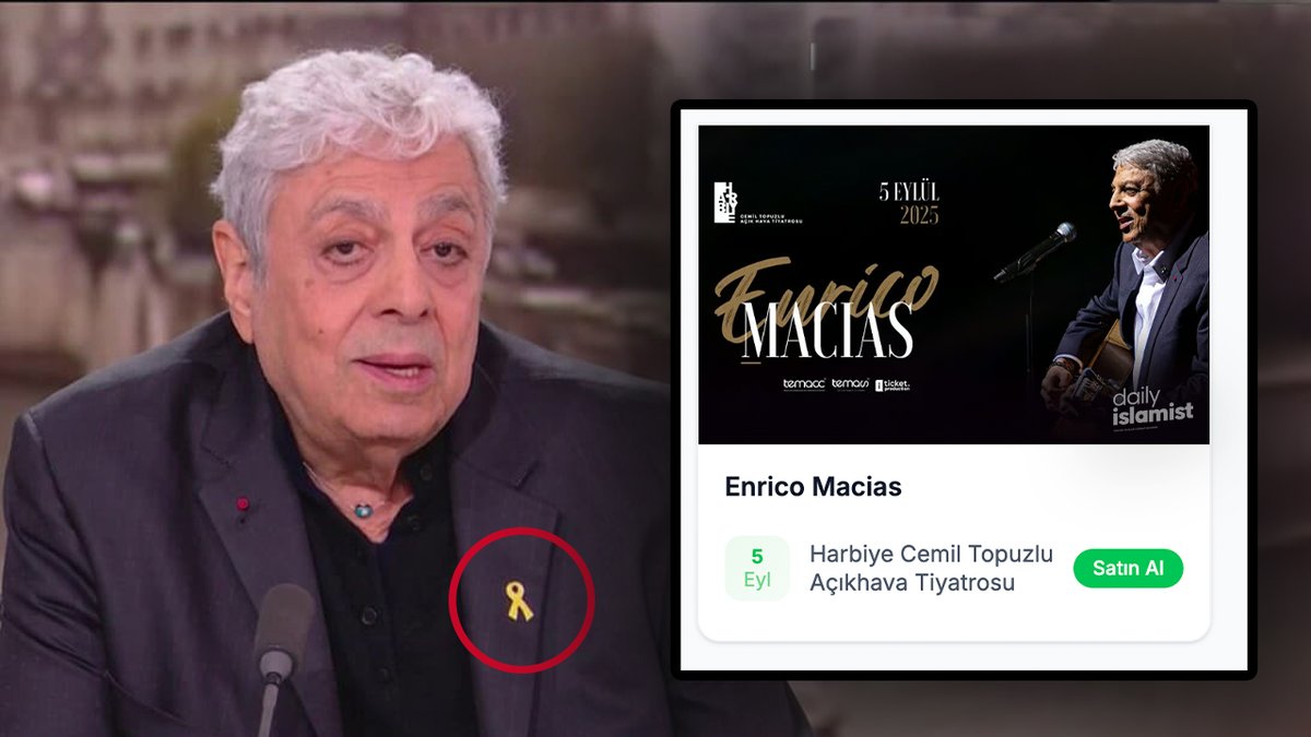 🔴 İsrail destekçisi yahudi şarkıcı Enrico Macias'ın 5 Eylül'de İstanbul'da konser vermesi planlanıyor.