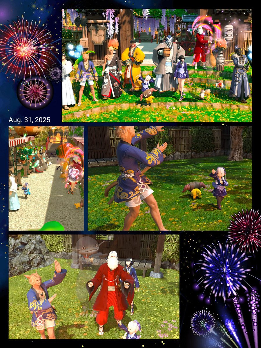 horohoro0301's tweet photo. #おはララ でっす！
LS夏祭りイベントの2枚目！
オズさんの旧友さん達とも合流してわちゃわちゃしてきました(。-∀-)♪
夜店を堪能したり、ボム踊りを踊ったり、ナマズオの心霊写真を撮ったりあっという間に時間が過ぎちゃいました(*´艸｀*)
#FF14SS #小さな縁日会場2025 https://t.co/hxurcpO9x4