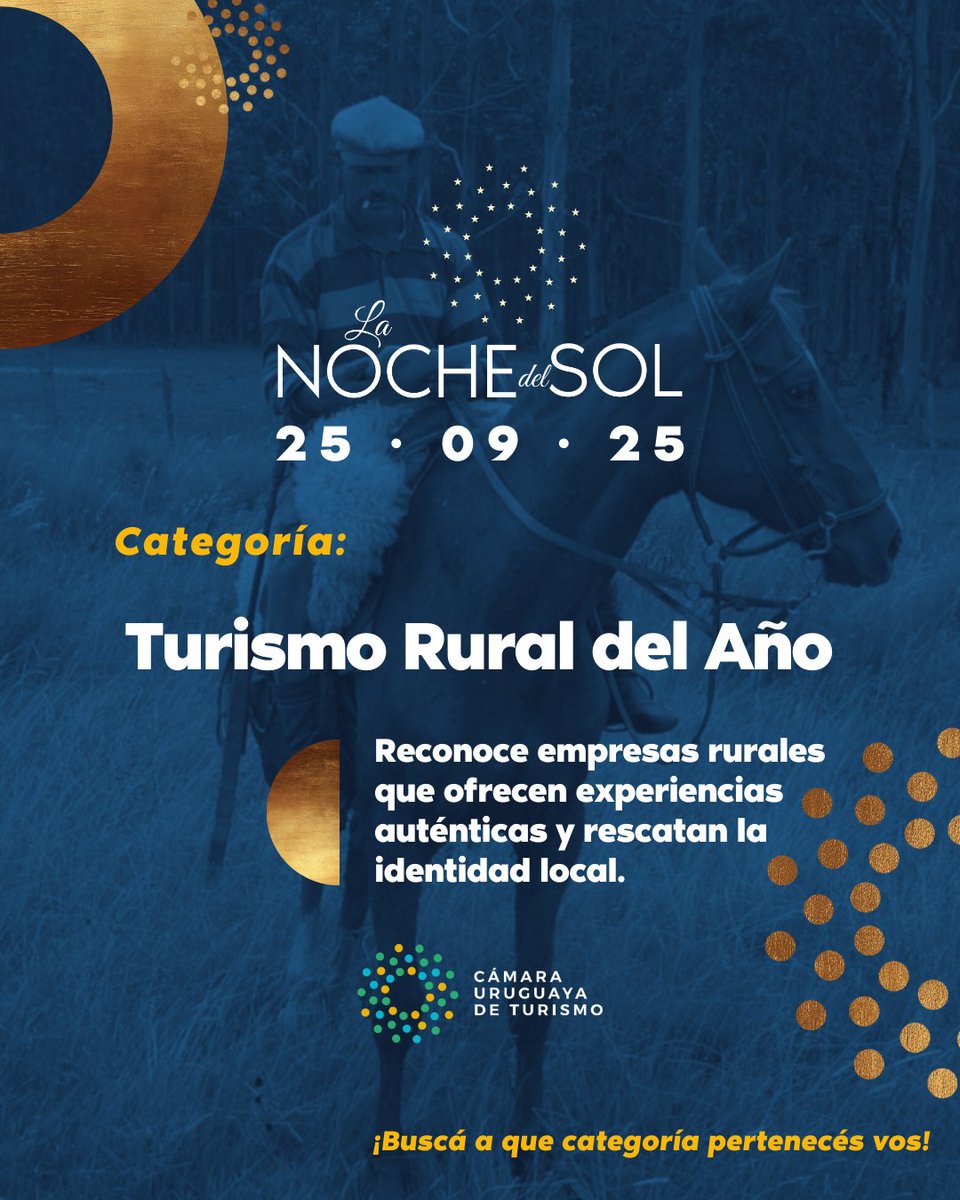 Los Premios Sol 2025 reconocen lo mejor del turismo uruguayo.
Hoy presentamos la categoría Turismo Rural del Año ✨