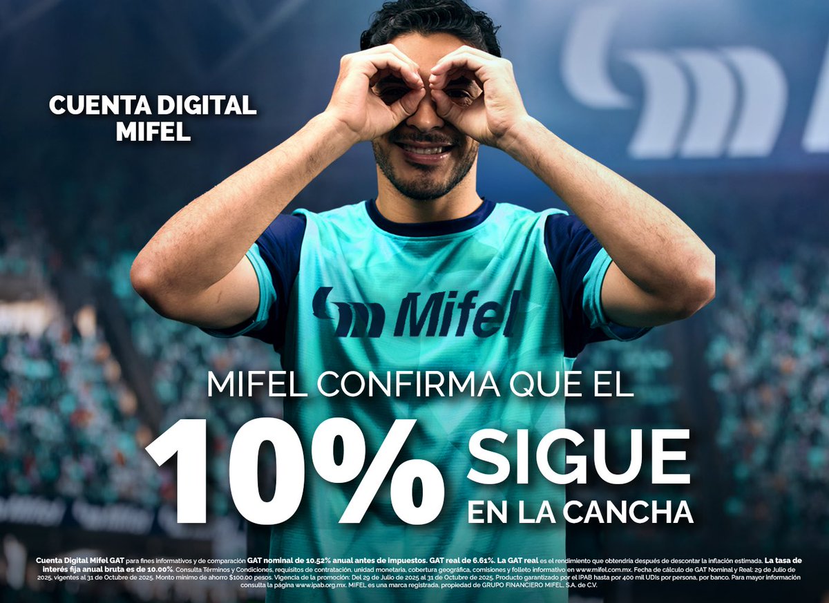 Así como Raúl Jiménez nunca baja los brazos en la cancha ⚽🔥, en Mifel tampoco bajamos el rendimiento: seguimos firmes con el 10% anual 💙

Constancia en el fútbol, confianza en tus finanzas.

Abre tu Cuenta Digital Mifel aquí 👉🏻link.mifel.com.mx/f-cdm24

#Mifel #RaulJimenez