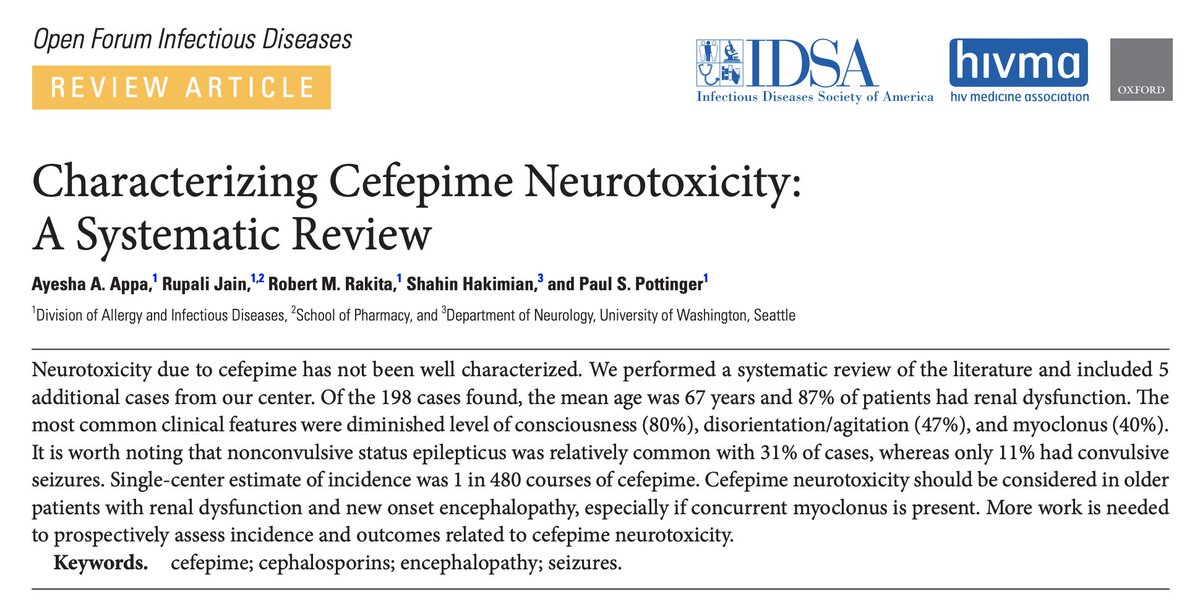 🦠💉 ¿Qué antibiótico cubre Pseudomonas, BLEE y además sirve en neutropenia febril y ADEMÁS GENERA 😵TOXICIDAD😵🧠 NEUROLÓGICA?

🧵Hoy hablamos del cefepime, una cefalosporina de 4ª generación con un perfil clínico 🔝.

👇Abro hilo 🧵