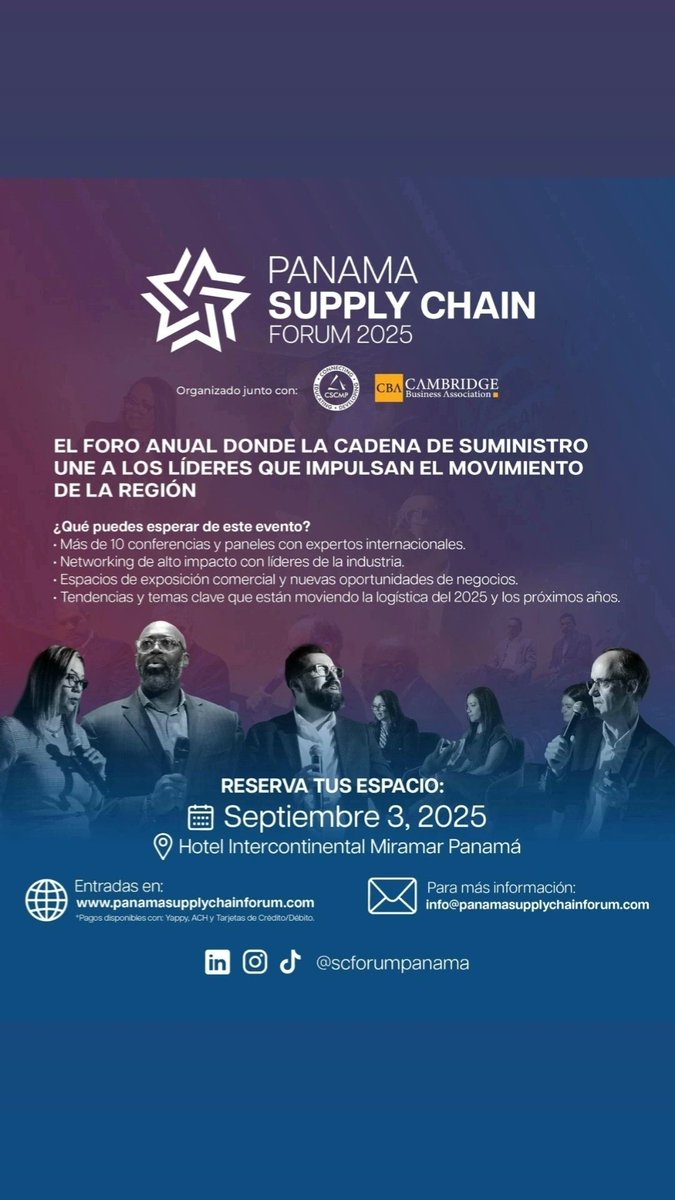 El Consejo Empresarial Logístico (COEL) les hacemos la invitación al Panama Supply Chain Forum 2025, el punto de encuentro estratégico para líderes y profesionales de la logística y la cadena de suministro en Latinoamérica.
panamasupplychainforum.com