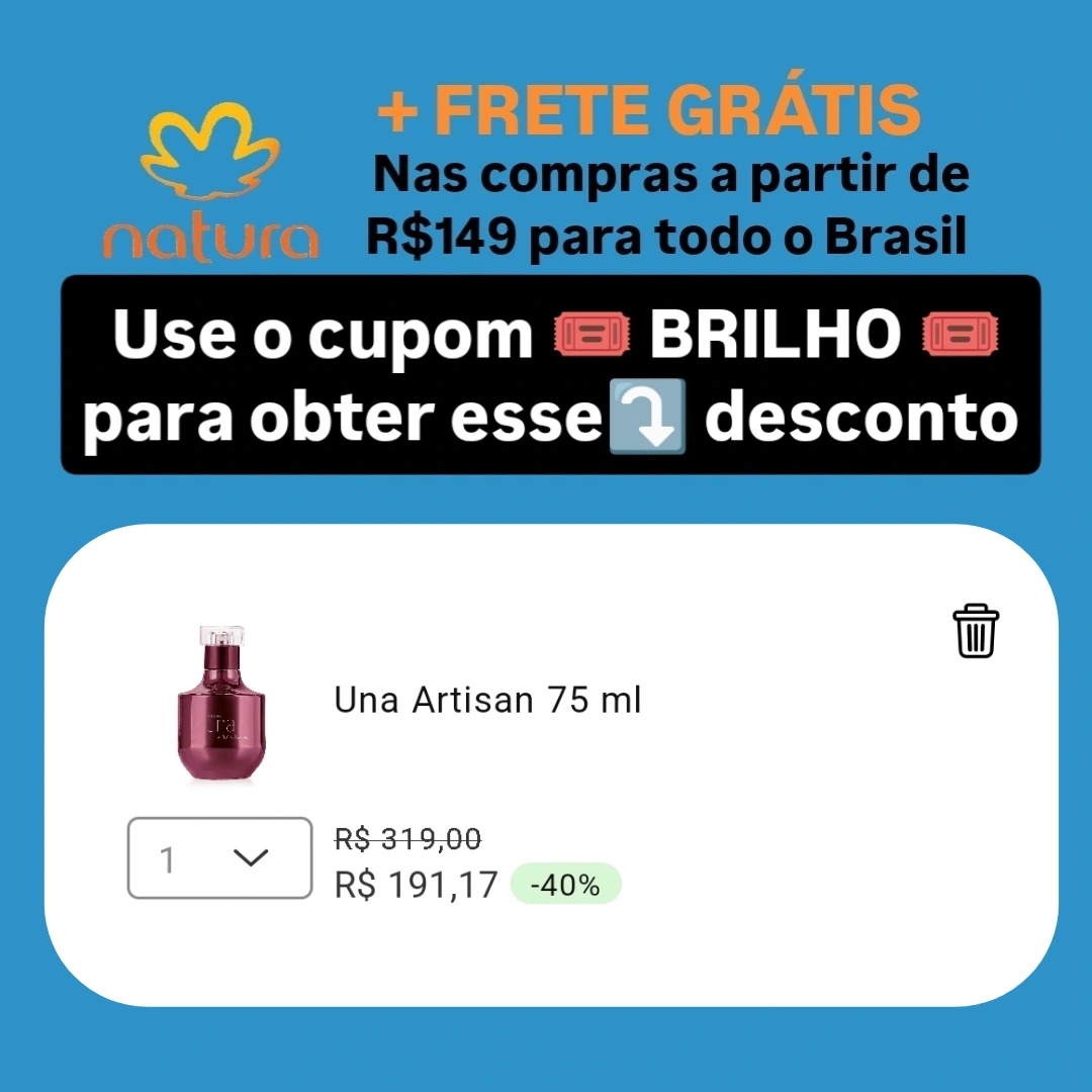 🛍️ Una Artisan Deo Parfum 75 ml

🔗natura.com.br/consultoria/ta…

✨Para aplicar o cupom é necessário selecionar o consultor TAVIOCONSULTOR no site ou App Natura, ou comprando através do link acima✨ 

#consultordigitalnatura #perfumelover #Deusnocomando