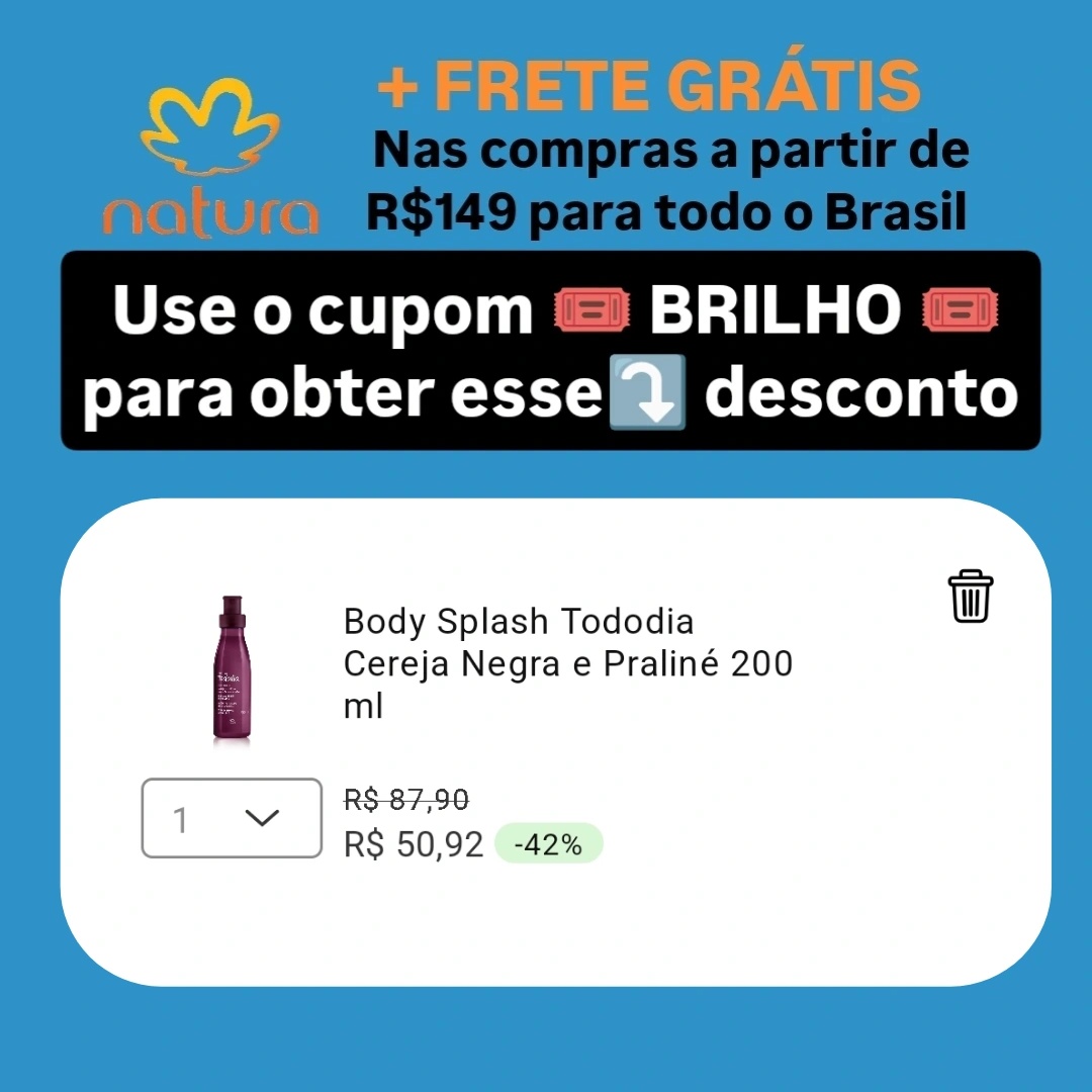 🛍️ Body Splash Tododia Cereja Negra e Praliné 200 ml

🔗natura.com.br/consultoria/ta…

✨Para aplicar o cupom é necessário selecionar o consultor TAVIOCONSULTOR no site ou App Natura, ou comprando através do link acima✨ 

#consultordigitalnatura #perfumelover #Deusnocomando